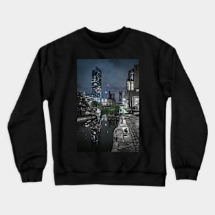 Rochdale Canal at Night with Beetham Tower Manchester Crewneck Sweatshirt